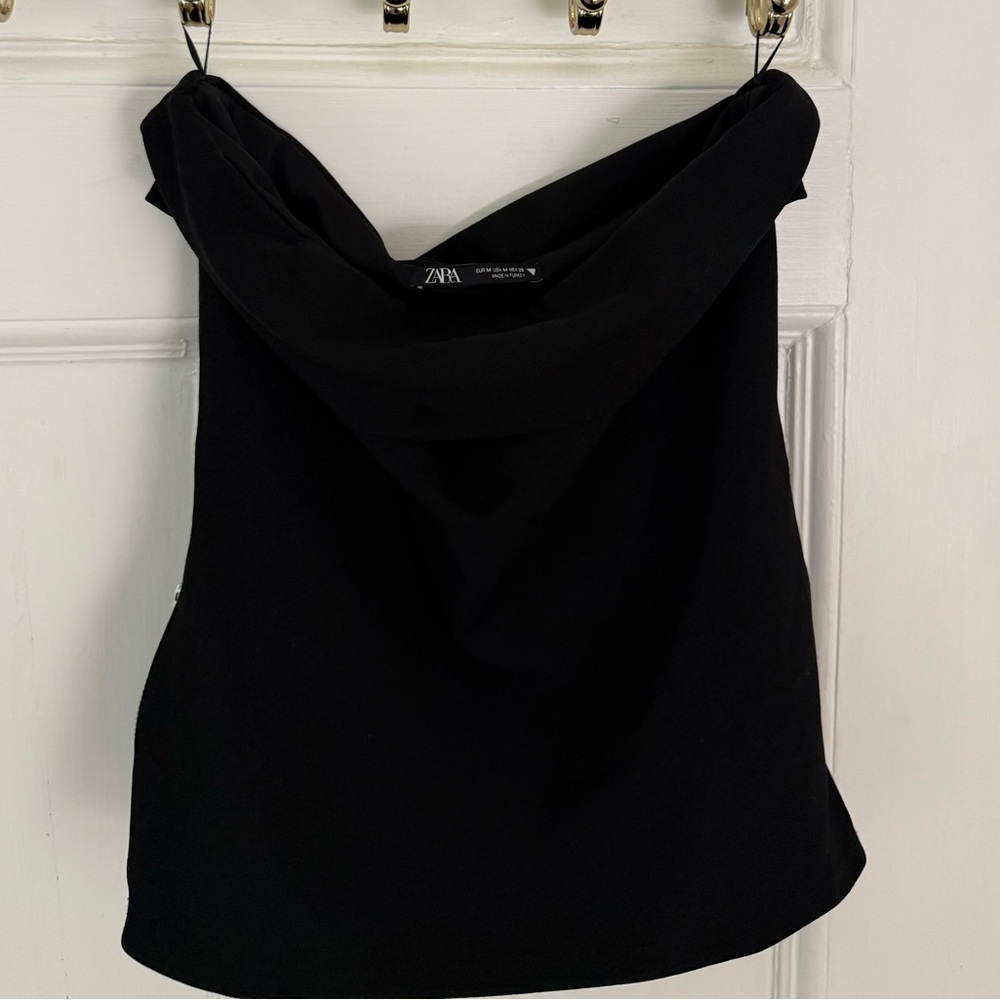 Zara Black Draped Cowl Neck Tank Top